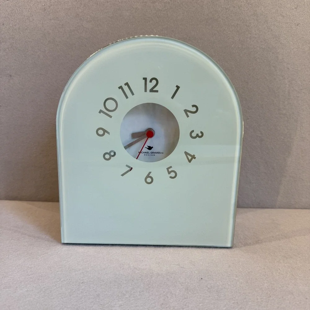 Michael Graves Celadon Glass Mantel‎ Clock Postmodern Y2K  MCM Arched